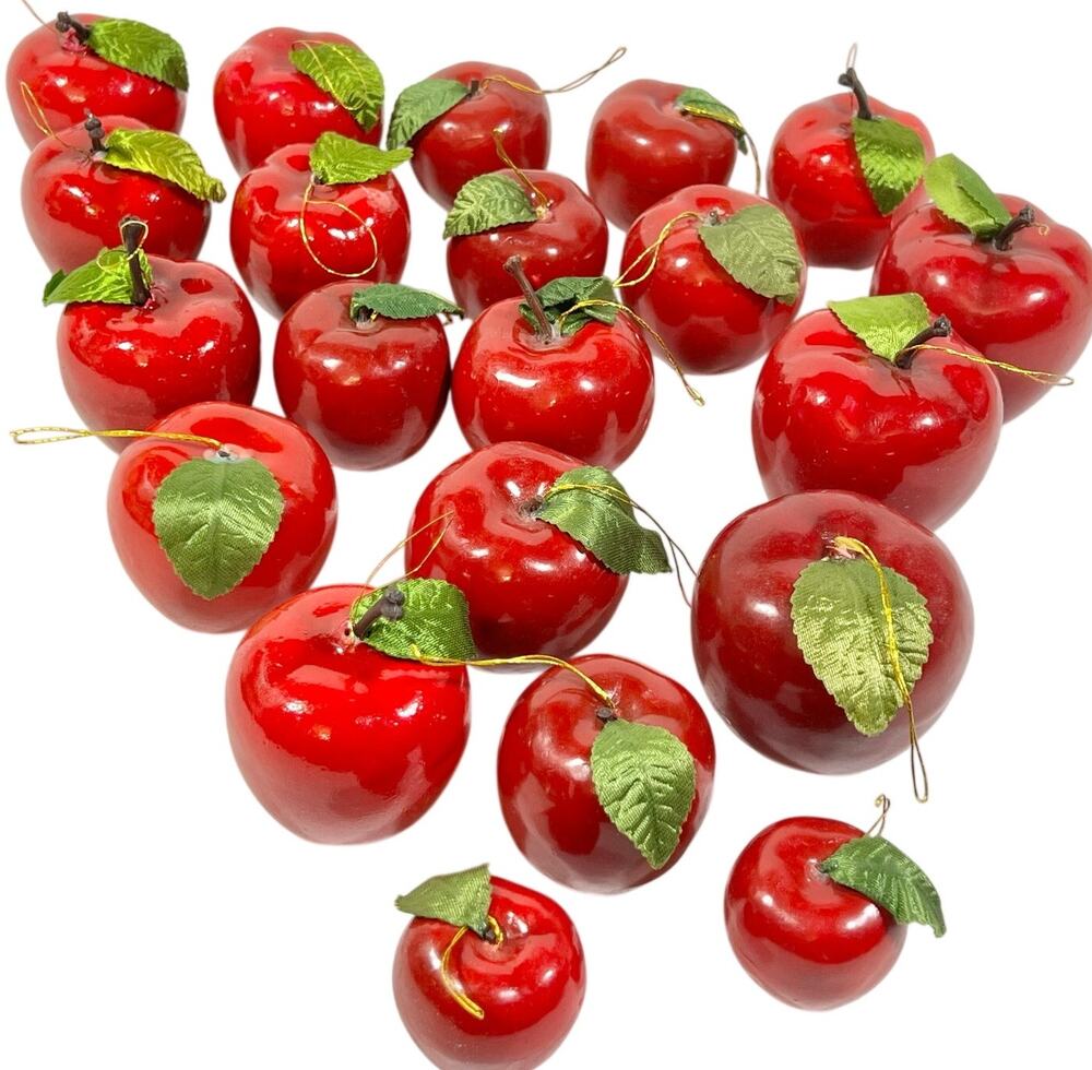 Red Apple Christmas Ornament Lot Plastic Fruit Multi Size 21 Pcs Teachers Tree - Picture 1 of 14